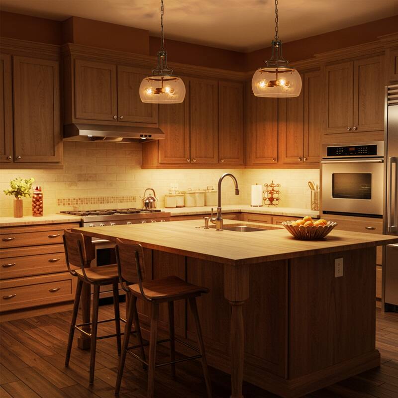 15.9" W 3-Light Modern Farmhouse Matte Black Pendant light with Clear Glass Dome Shade for Kitchen Island, Dining Room, Foyer