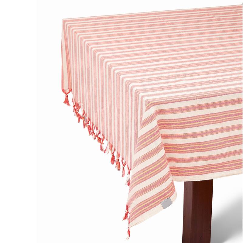Cotton Striped Rectangular Tablecloth, Machine Washable and Handmade