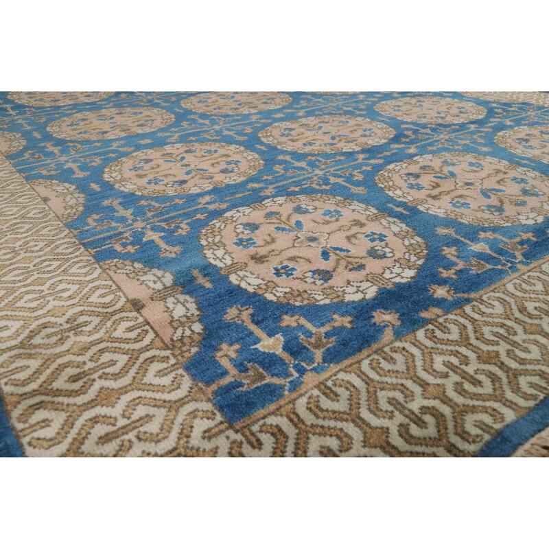 Floral Blue Oushak Indian Area Rug Oriental Handmade Wool Carpet - 8'0" x 9'6"