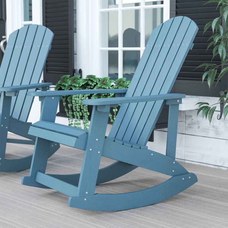 All Weather Polyresin Wood Rocking Adirondack Chair - Sea Foam