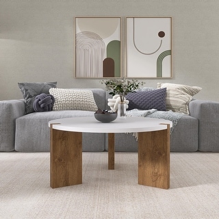 33 Inch Circular Coffee Table with Unique Embedded Design and Three ...