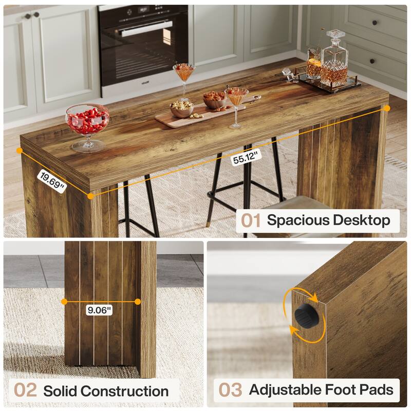 55'' Home Bar Unit, Bar Table with Faux Marble Finished Tabletop