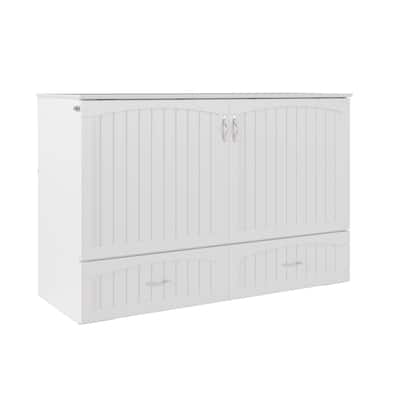 Murphy Bed Chest Solid Wood Modern Bed with Mattress & Storage - White Finish