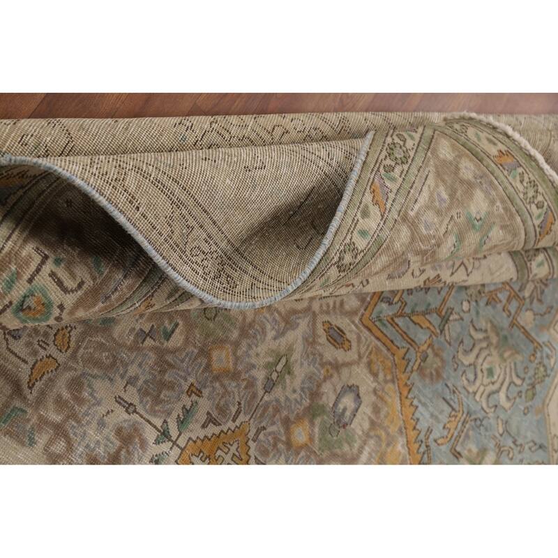 Geometric Blue Tabriz Persian Area Rug Handmade Blue Wool Carpet - 6'7"x 9'8"