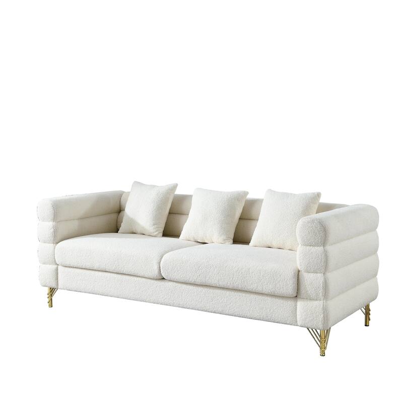 Modern Cloud Style 3-seater Sofa with 3 Pillows & Polished Metal Legs