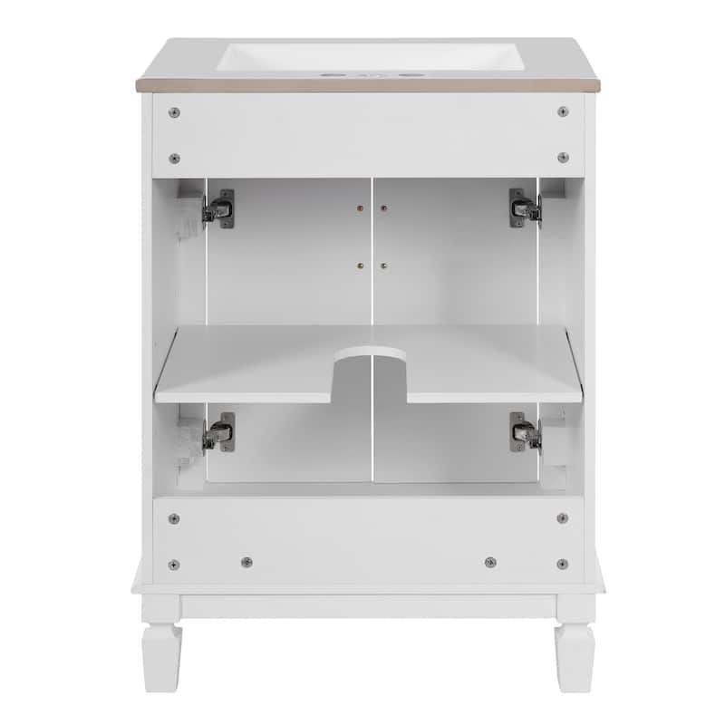Bathroom Vanity with Sink, Solid Wood Bathroom Storage Cabinet, Bathroom Cabinet with 2 Soft-Closing Doors & Adjustable Shelf