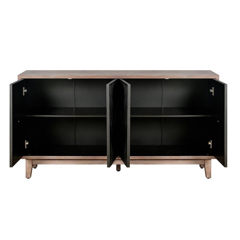 Mid Century Sideboard Buffet Cabinet with Solid Wood Legs 60" Kitchen Storage Cabinet Credenza with 4 Doors and 2 Shelves