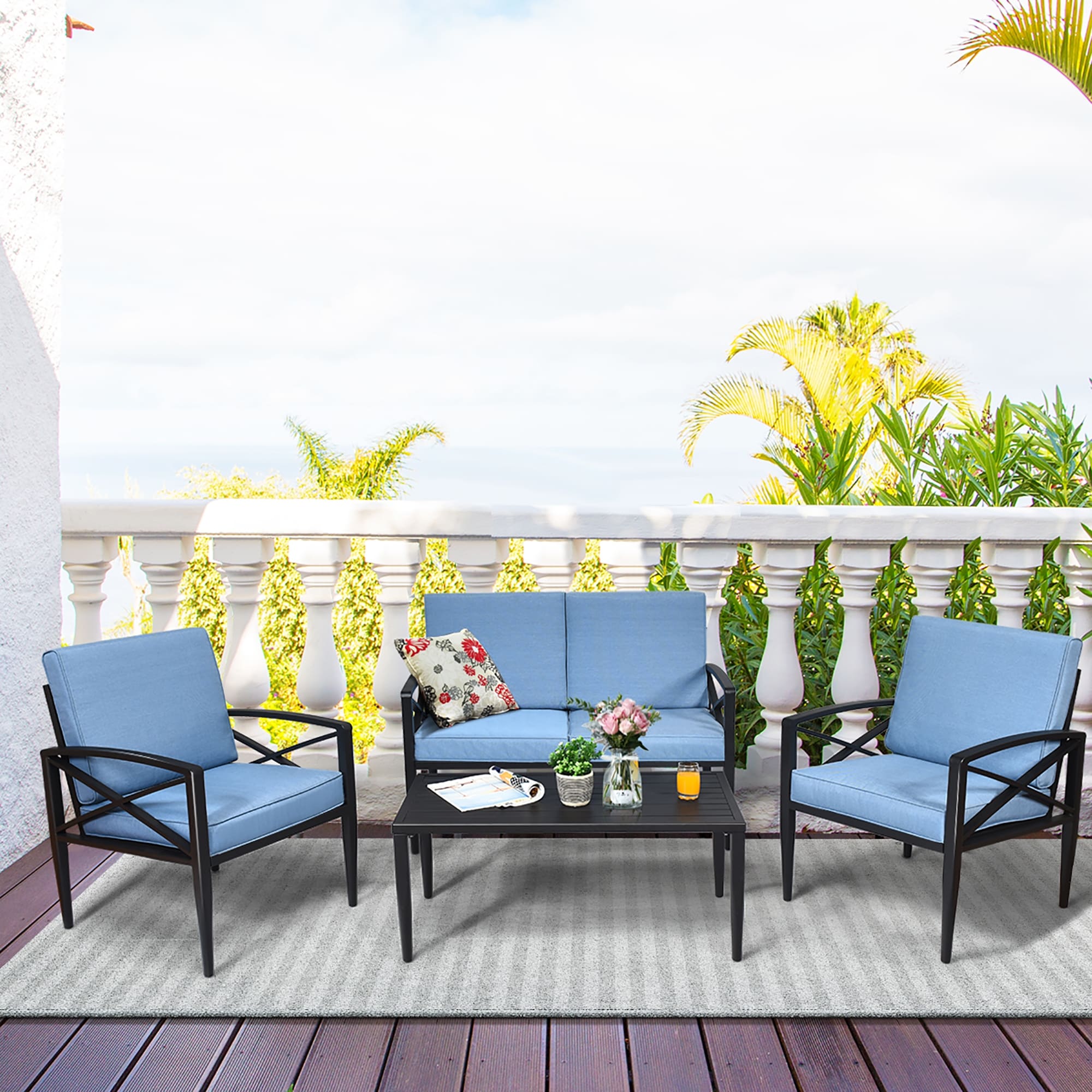 Costway 4PCS Patio Furniture Set Aluminum Frame Cushioned Sofa Chair - 4-Piece Sets