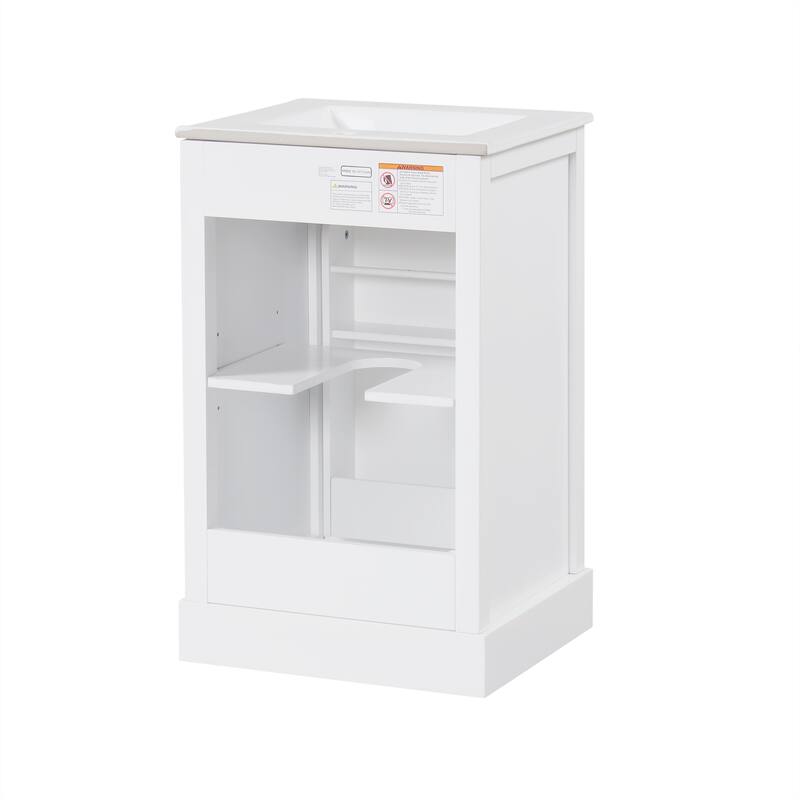 20" White Bathroom Vanity with Ceramic Sink, Soft Closing Door, Adjustable Shelve & Storage Rack, Freestanding Design