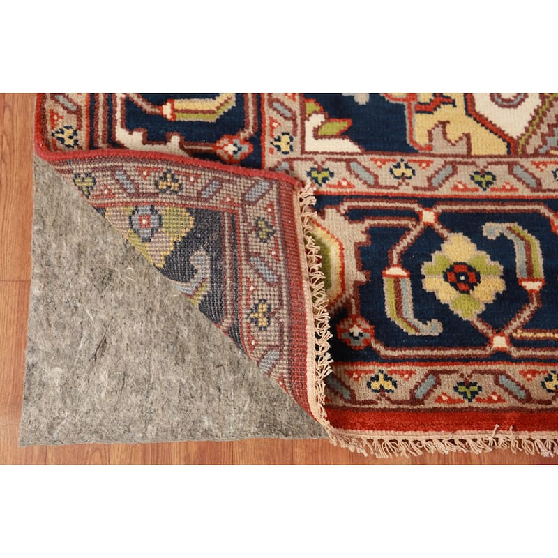 Geometric Orange Heriz Serapi Oriental Rug Hand-Knotted Wool Carpet - 9'0" x 11'10"