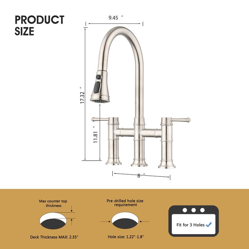 Dornberg 2-handle Bridge Kitchen Faucet With Pull-out Sprayer