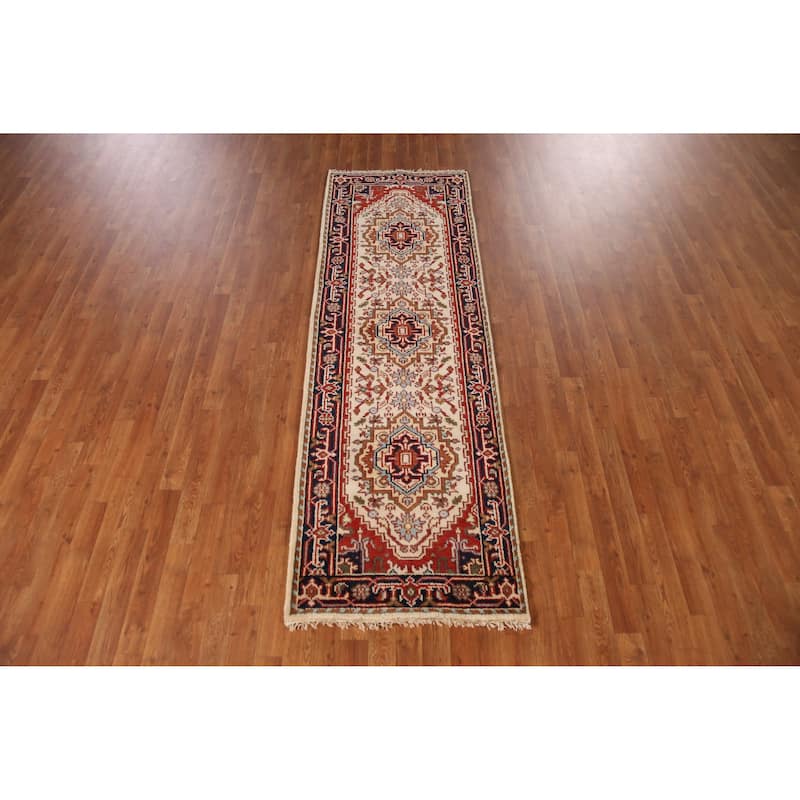 Ivory Heriz Serapi Indian Runner Rug Handmade Wool Carpet - 2'6" x 8'0"