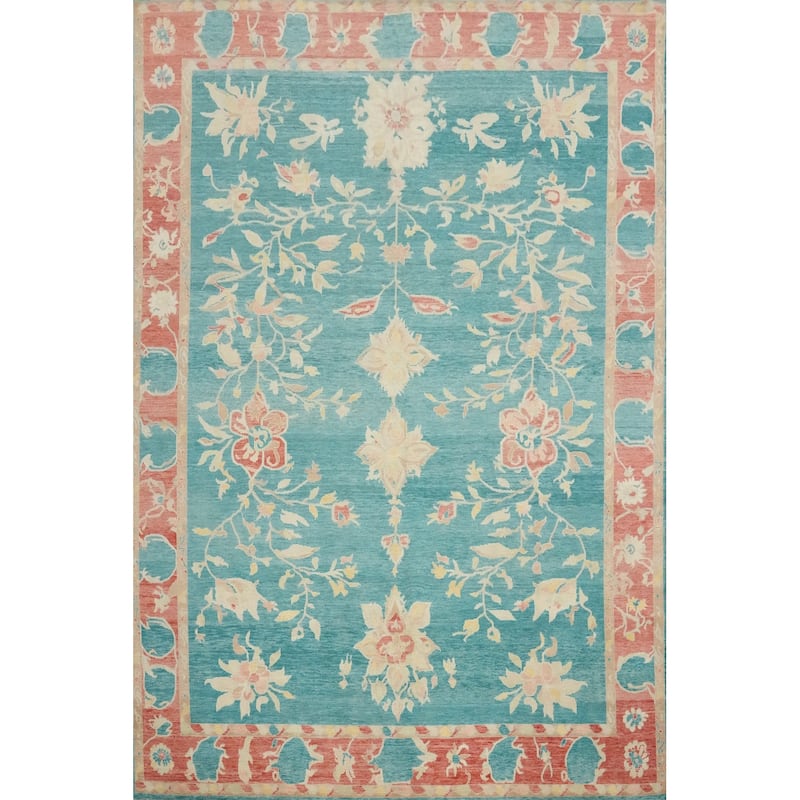 Hand Knotted Oriental 100% Wool Carpet Transitional Floral Navy Blue & Blues Oushak Area Rug - 15' 2'' X 12' 0''