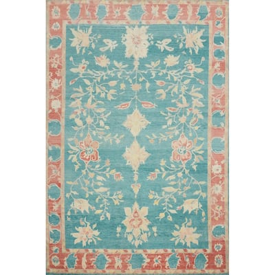 Hand Knotted Oriental 100% Wool Carpet Transitional Floral Navy Blue & Blues Oushak Area Rug - 15' 2'' X 12' 0''