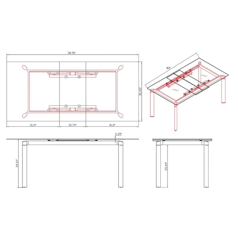 Somette Tatiana Starphire Glass Dining Table with Pop-Up Extension