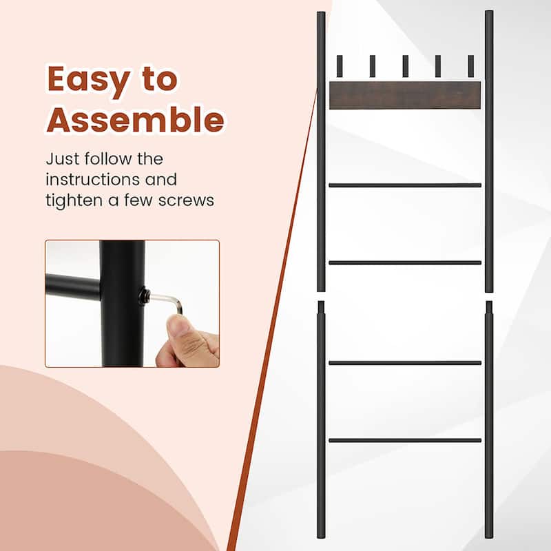 Gymax 5-Tier Ladder Shelf Wall Leaning Blanket Ladder w/5 Removable