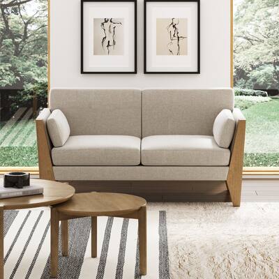 Zion 2-Seater Modern Farmhouse Sofa with Polyester Upholstery and Solid Wood Arms