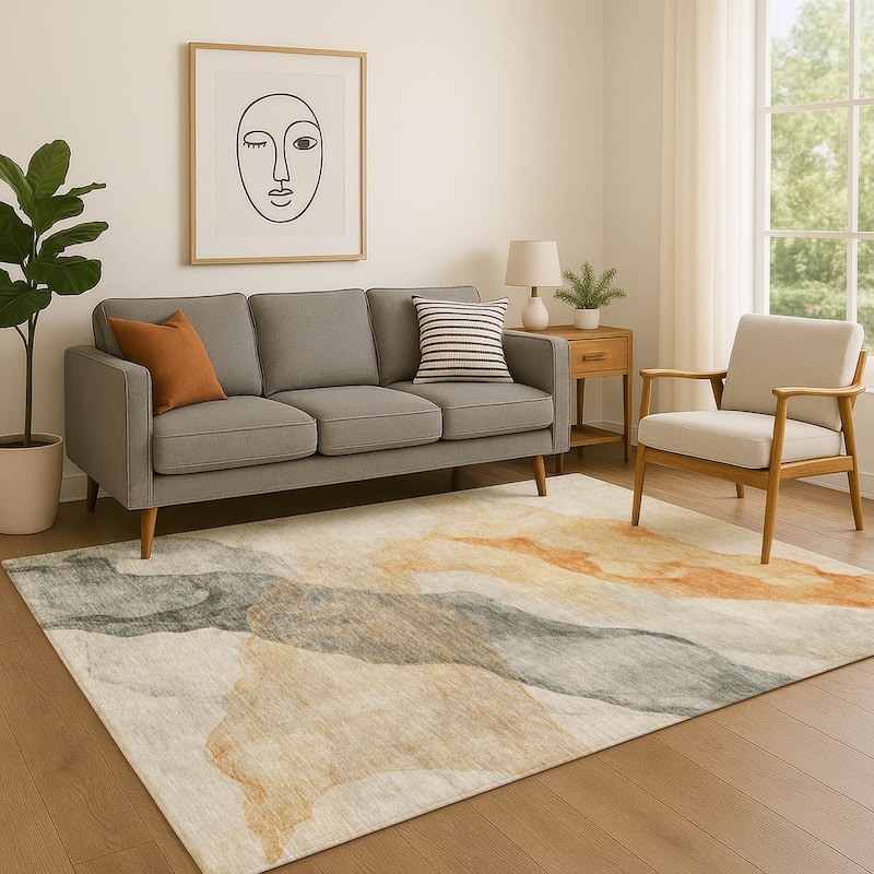 Premium Washable Super Soft Contemporary Fizal Mayfield Rug - Orange - 2'6" x 3'10"