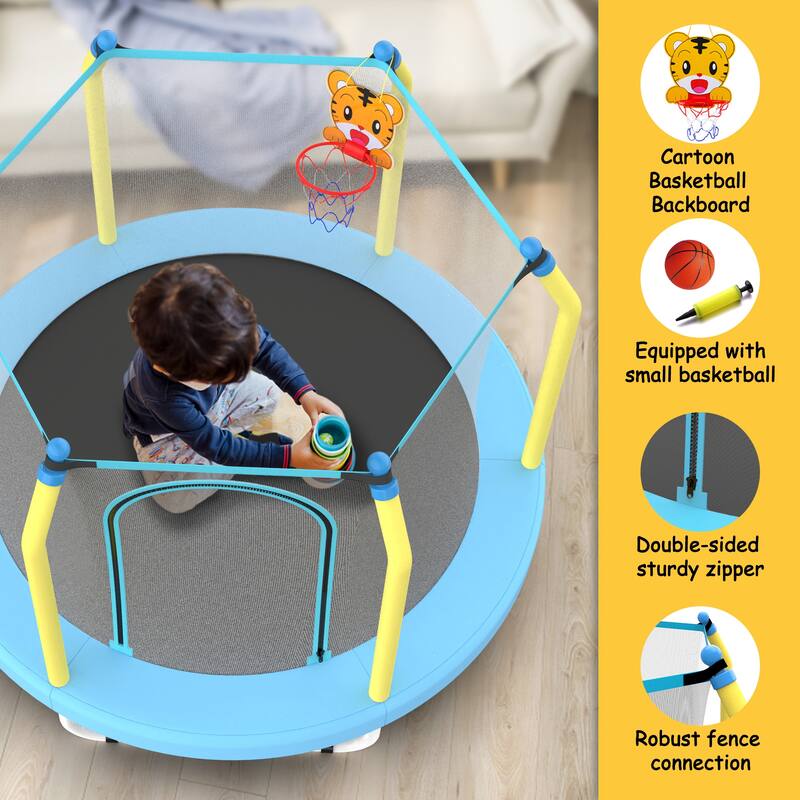 55-inch Trampoline for Kids Indoor Outdoor Small Toddler Trampoline with Basketball Hoop