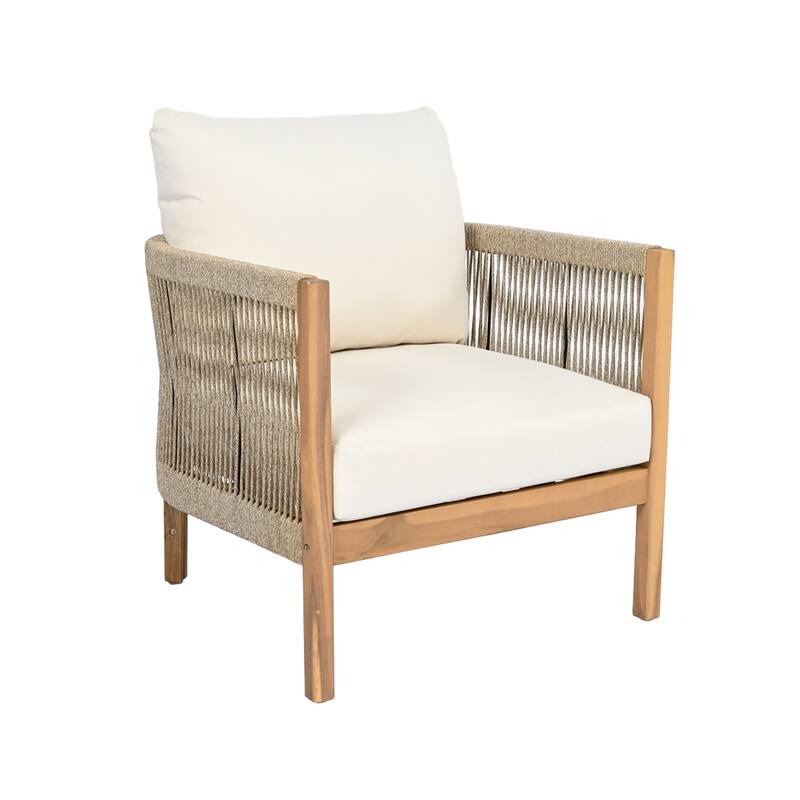 Christopher Knight Home - Valencia Acacia Wood Patio Club Chair with Woven Rope Accents