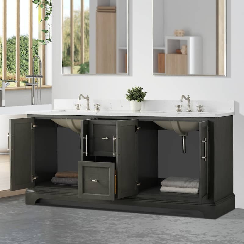 Vanity Art 72" Double Sink Bathroom Vanity with Top & Backsplash