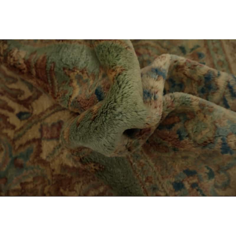 Hand Knotted Oriental 100% Wool Carpet Traditional Floral Green Kerman Area Rug - 19' 1'' X 11' 9''