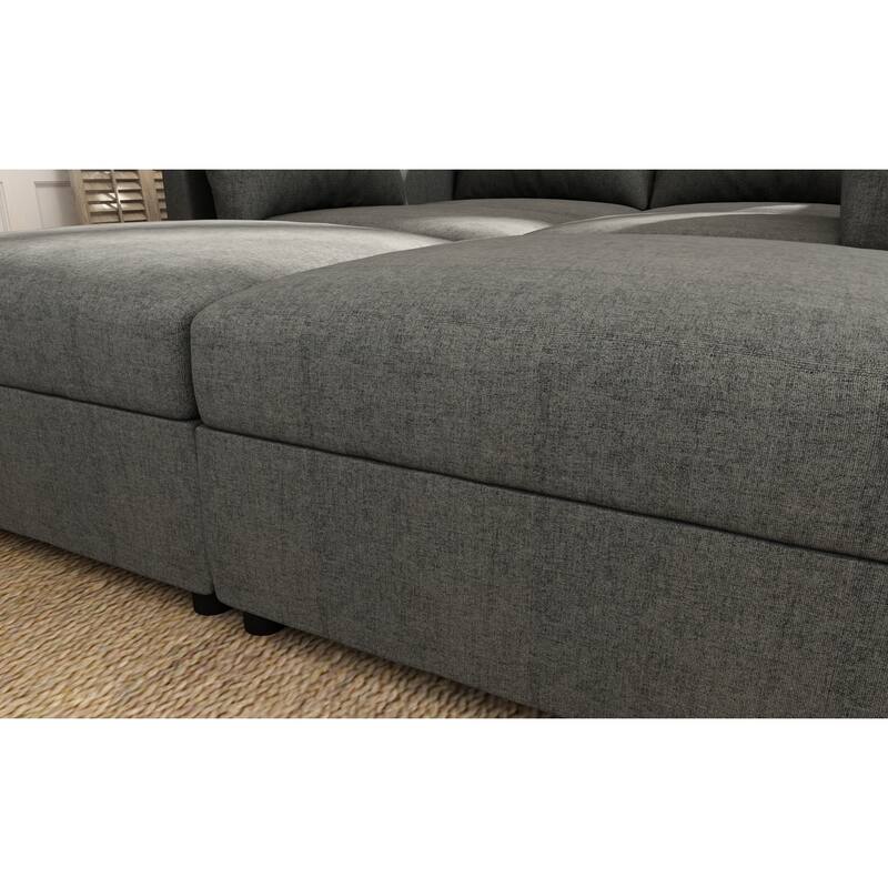 123.6" Chenille U-Shaped Sectional Sofa with Storage and Ottoman, 6-Seater