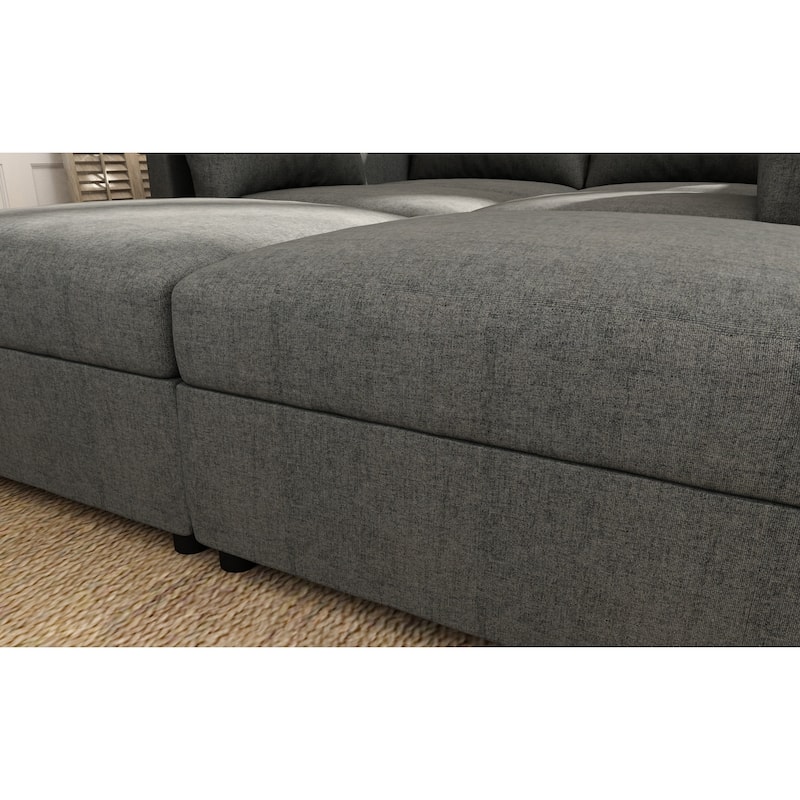 Christopher Knight Home - Stellar Modular U-Shaped Sectional Sofa Bed with Storage, 6 Seats, Ottoman, and Chenille Fabric