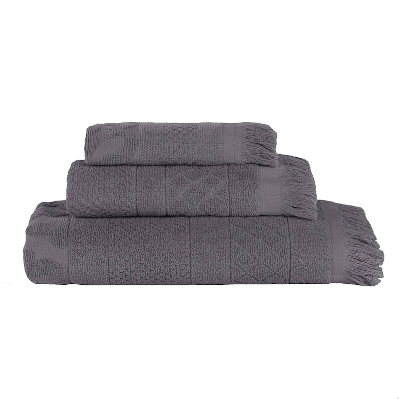 Superior Rolla Cotton Geometric Jacquard Plush Soft 3 Piece Towel Set