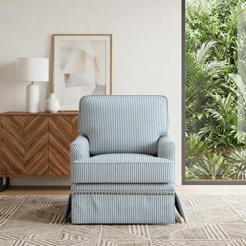 Chenille Swivel Accent Chair with Nailhead Trim Skirt