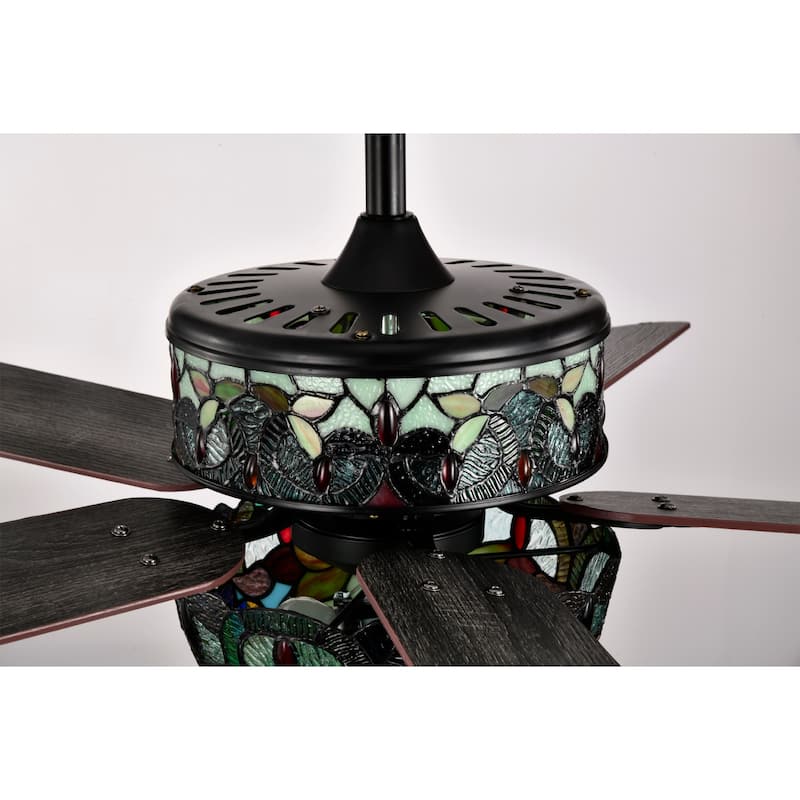 Inio 5-Blade Lighted Ceiling Fan 2-Tier Tiffany Style Glass