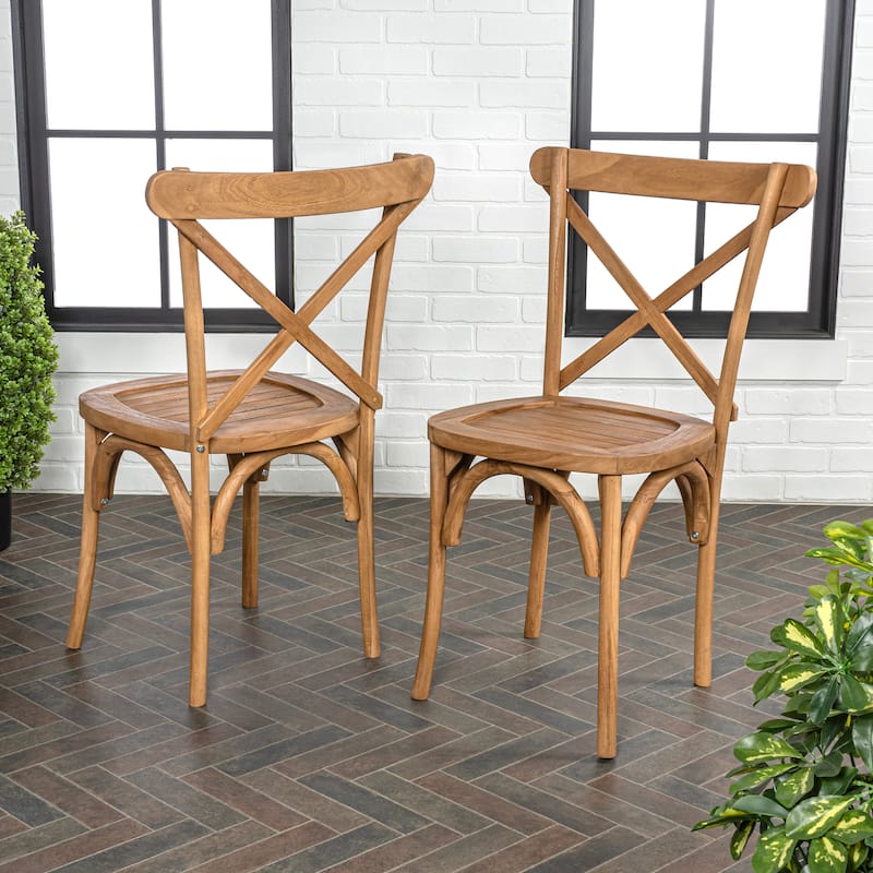 Cassis Classic Traditional X-Back Wood Outdoor Dining Chair, Natural (Set of 2) by JONATHAN Y