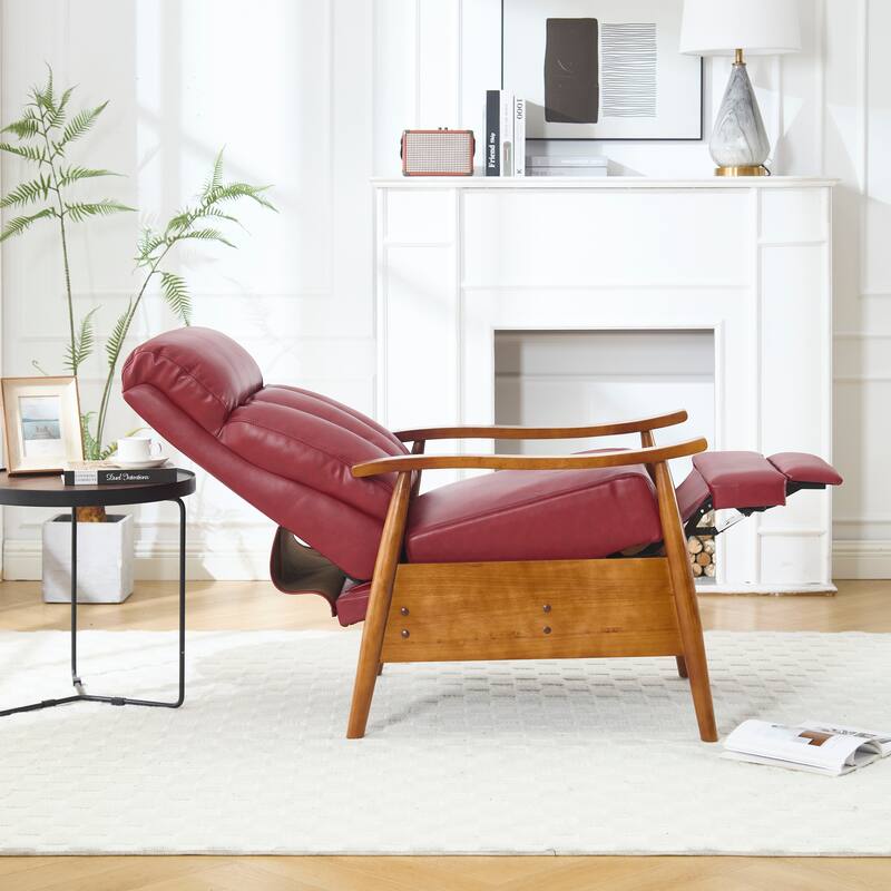 PU Leather Recliner Chair,Living Room Solid Wood Accent Chair