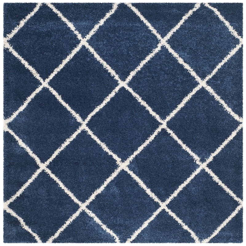 SAFAVIEH Hudson Shag Raili Diamond Trellis 2-inch Thick Rug - 9' Square - Navy/Ivory