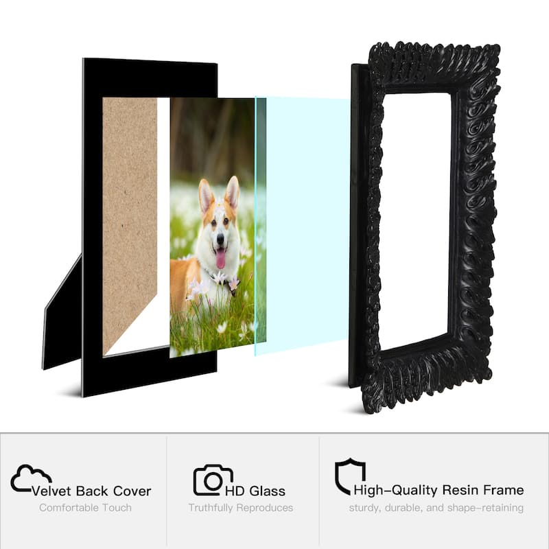Glitzhome 5x7 Black Resin Wall Hanging or Tabletop Picture Photo Frames Set