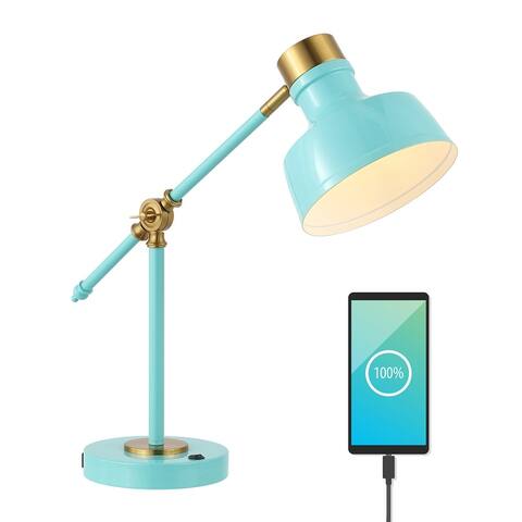 Odile 18.5" Classic Farmhouse Adjustable Cantilever LED Task Lamp with USB Charging Port, by JONATHAN Y