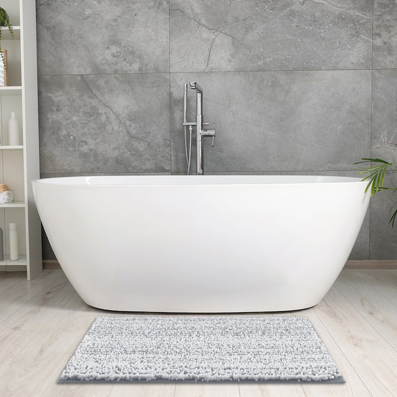 Chenille Striped Bathroom Rugs, Extra Thick and Absorbent Bath Rug Non-Slip Soft Plush Shaggy Bath Carpet