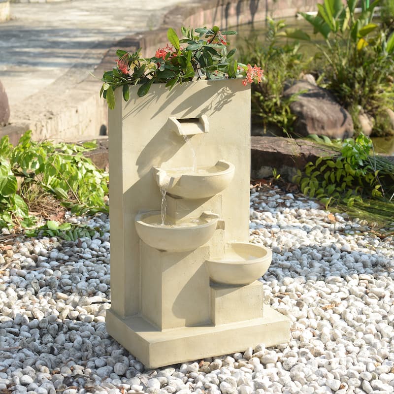 Teamson Home 29" Outdoor 3-Tier Cascading Bowl Fountain with Planter