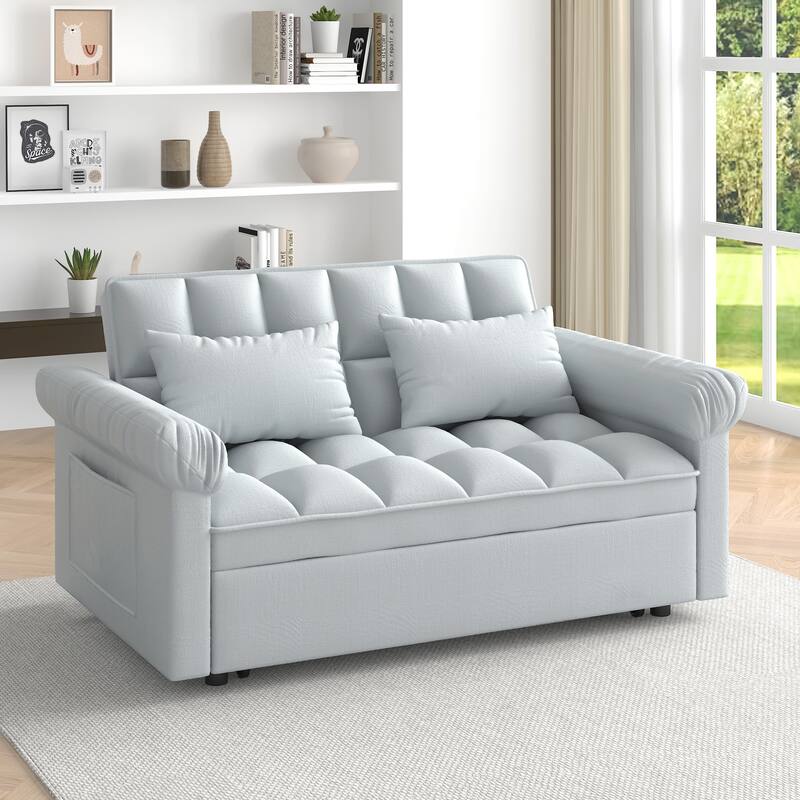 Roomfitters Loveseat Sofa Bed with Pull-Out Bed and Adjustable Back, Compact Upholstered Sleeper Sofa for Living Room