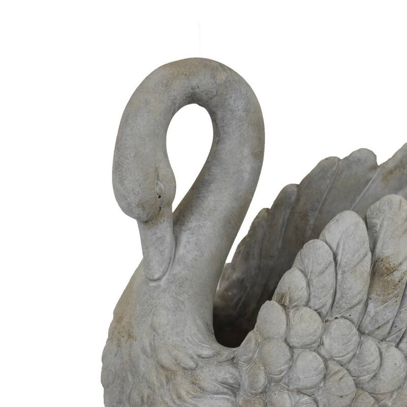 Jina Large Planter with Swan Sculpted Details, Gray Terracotta 12 Inch
