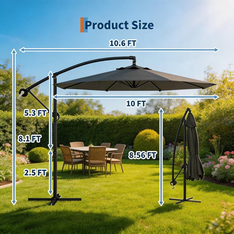 10 ft Offset Patio Umbrella, with with Easy Lift & Tilt Adjustment