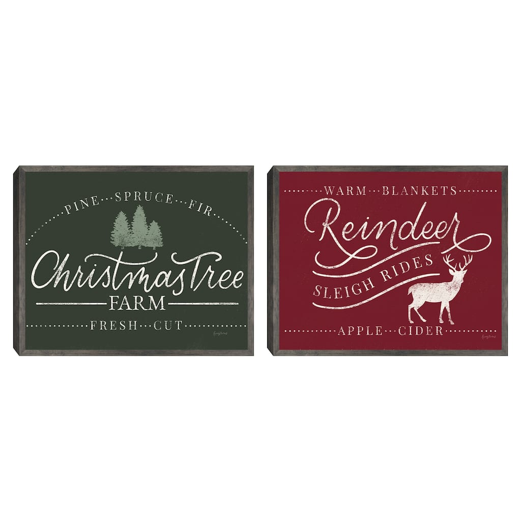 Vintage Christmas IV, V Red by Becky Thorns Framed Canvas Art Print Set