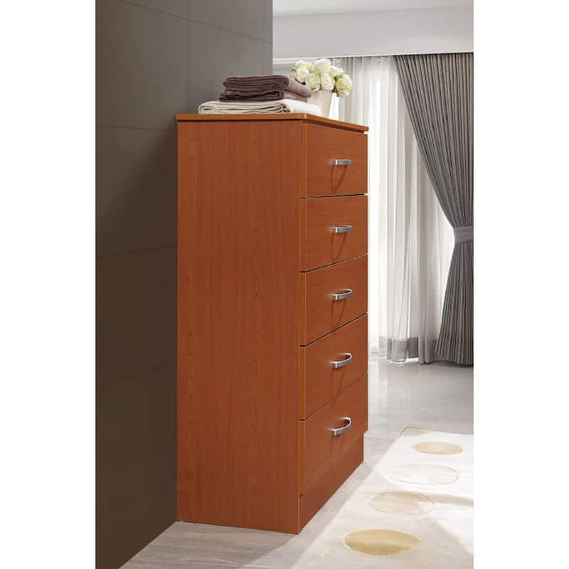 47.75" Cherry Red and Silver Rectangular 5-Drawer Chest