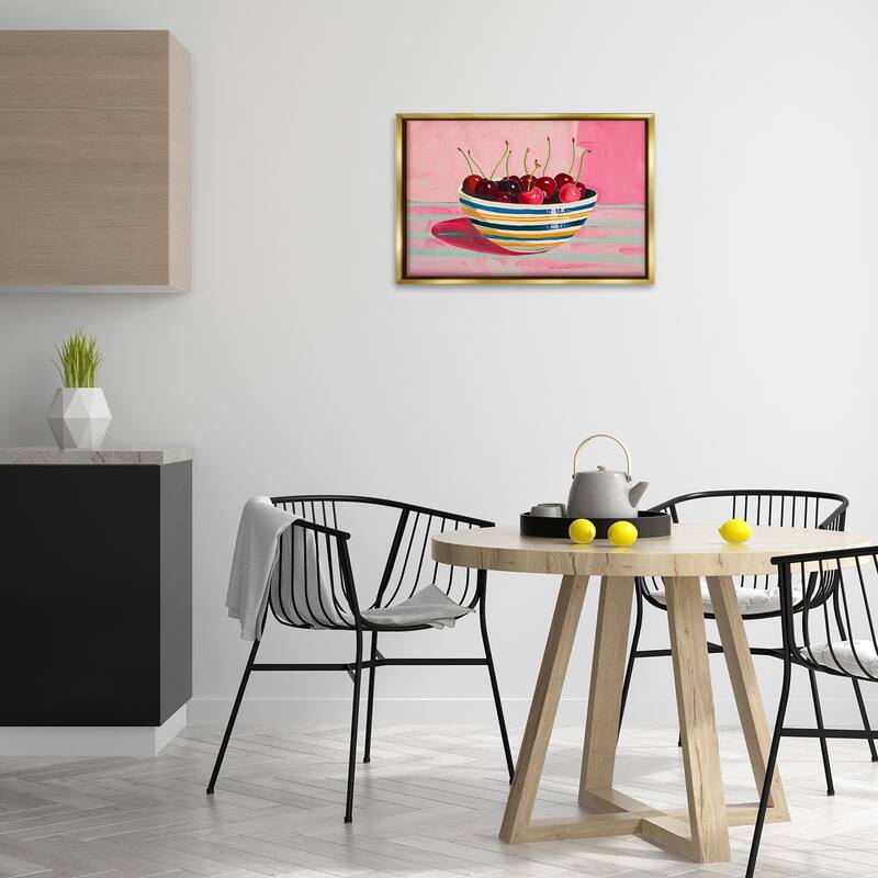 Stupell Bowl of Cherries on Pink Framed Floater Canvas Wall Art Design By Arlington Prints