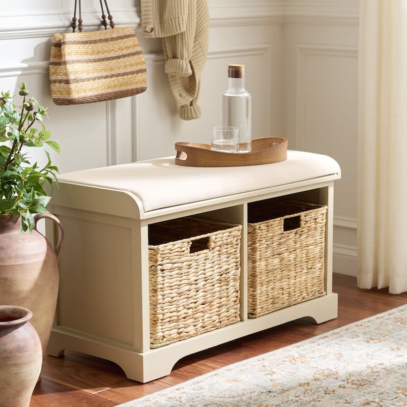 SAFAVIEH Euphemia Brown Woven Storage Basket Bench - 33.5" x 16.1" x 19.9" - 34"W x 16"D x 20"H