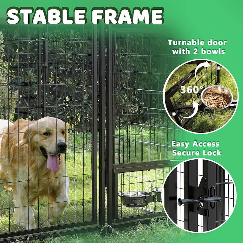 BOSSIN Large Outdoor Dog Kennel Galvanized Steel Fence with UV-Resistant Oxford Cloth Roof & Secure Lock