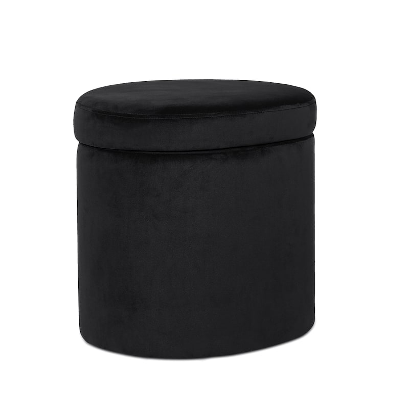 Adeco Oval Storage Ottoman, Modern Velvet Footrest Vanity Makeup Stool