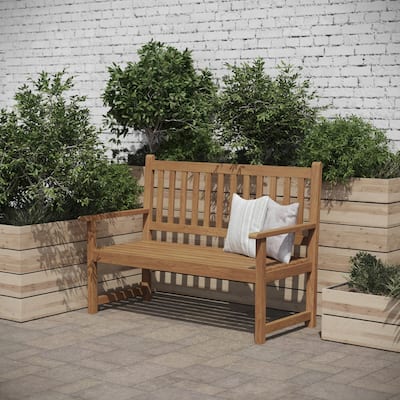 Solid Acacia Wood Indoor/Outdoor Patio Bench/Slatted Loveseat for 2