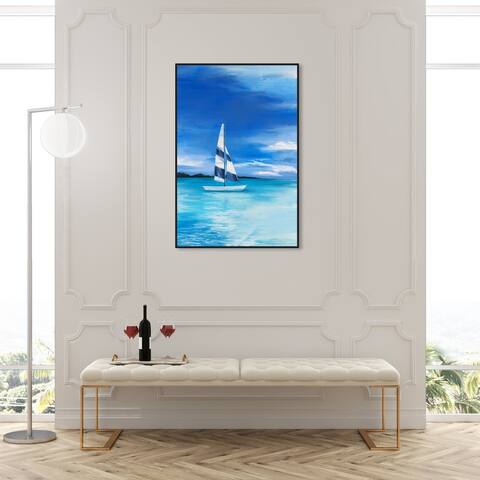 Oliver Gal 'Sailing Away' Nautical and Coastal Wall Art Framed Canvas Print Nautical Watercrafts - Blue, White