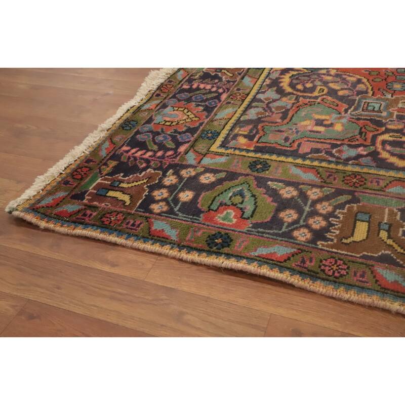 Hand Knotted Oriental 100% Wool Carpet Traditional Floral Oranges & Rust Tabriz Area Rug - 9' 5'' X 6' 5''